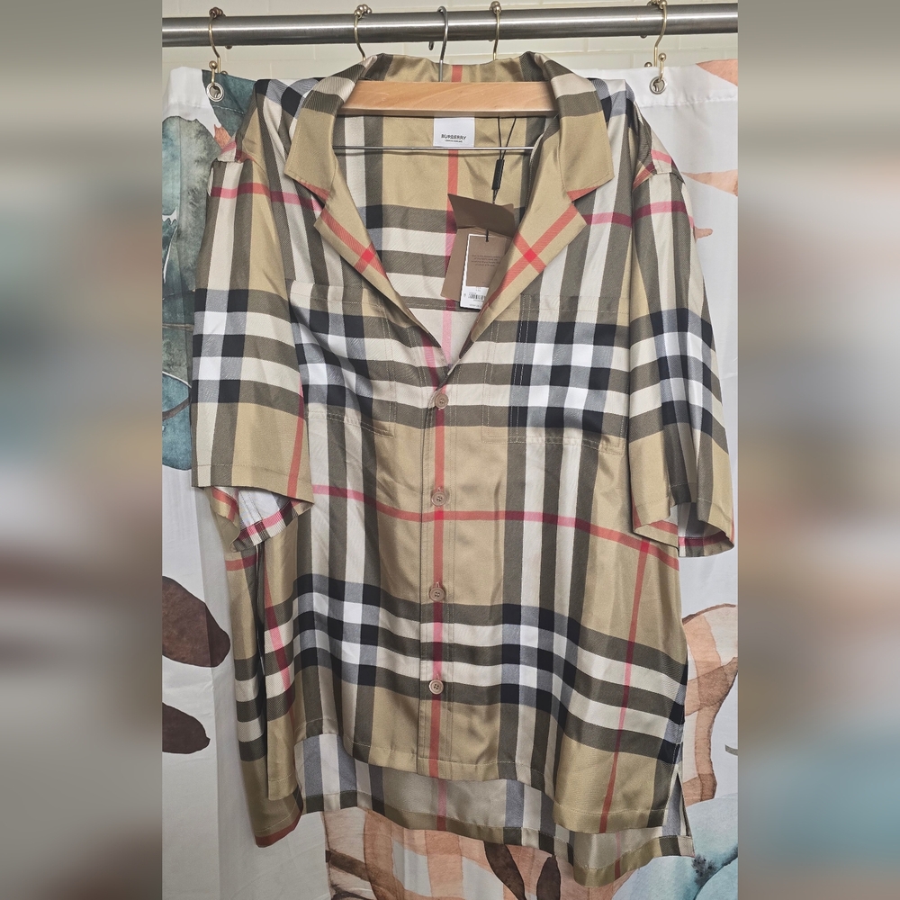 Burberry 100% silk Checkered Button-Up Shirt